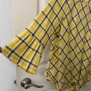 Yellow & Black Tie Front Blouse